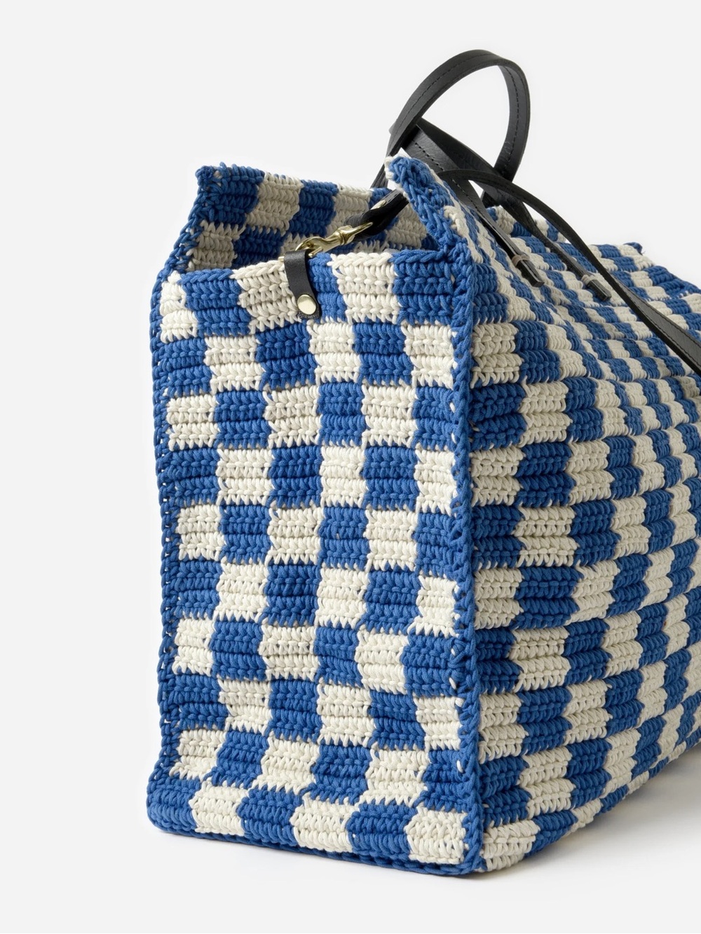Clare V.  Summer Simple Tote. Blue / Cream Crochet Checker. - Picture 2 of 7